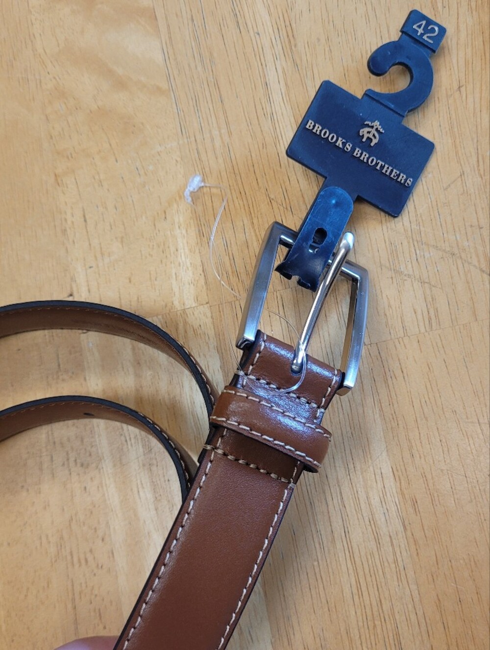 Brooks Brothers Leather Belt Brown White Stitching Silver Buckle Men's 42 New